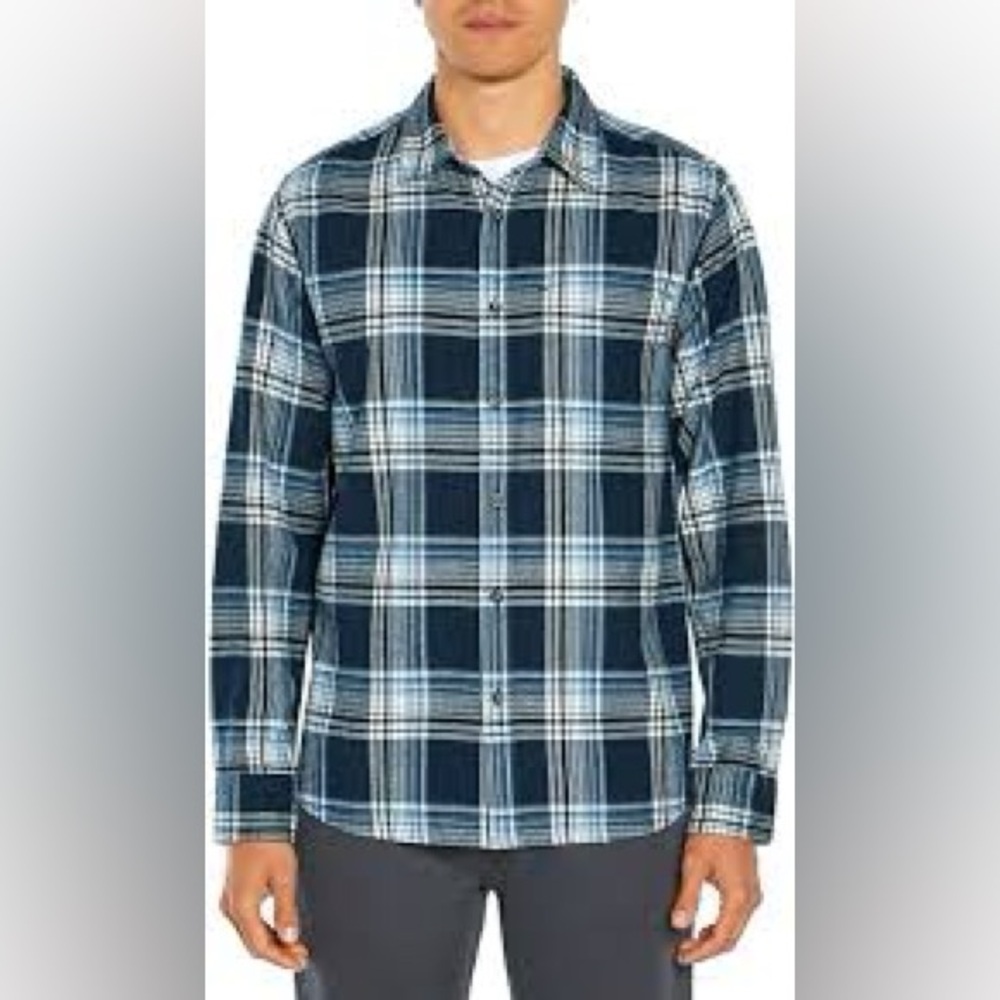 Eddie Bauer Navy and White Plaid Casual Shirt